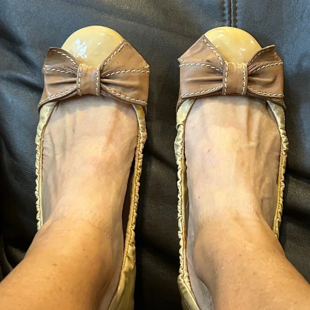 Prada Women's Yellow and Tan Ballet Flats - Picture 2 of 10